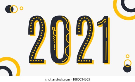 Happy New Year 2021 logo text design. Vector illustration of 2021 line art style writing, isolated on white background