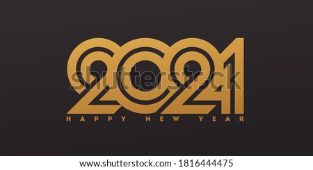 Happy New Year 2021 logo design with elegant golden numbers on dark background. Modern vector illustration for flyer, banner, calendar or business diary cover