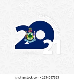 Happy New Year 2021 for Maine on snowflake background. Greeting Maine with new 2021 year.