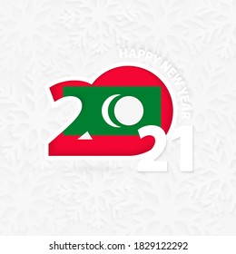 Happy New Year 2021 for Maldives on snowflake background. Greeting Maldives with new 2021 year.