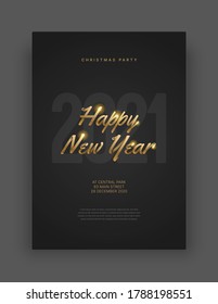 Alles Gute zum Neujahr 2021 und Fröhliche Weihnachtsvorlage. Vektorgrafik mit goldener Schrift für Flyer, Banner und Einladungskarte.