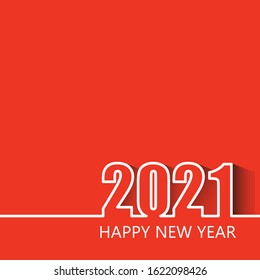 Happy New Year 2021 Modern Line Design Template Isolated on Red Background. Modern Design for Calendar, Invitations, Greeting Cards, Holidays Flyers or Prints.