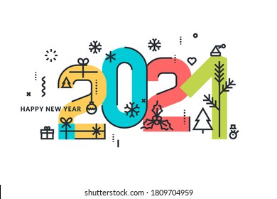 Happy New Year 2021. Modern vector illustration concept for background, greeting card, website and mobile website banner, party invitation card, social media banner, marketing material.