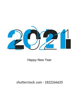Happy New Year 2021 modern futuristic abstract black light typography logo icon design blue black white greeting card