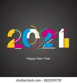 Happy New Year 2021 modern futuristic abstract black light typography colorful logo icon design white black greeting card