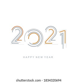 Happy New Year 2021 modern new trendy pop line design typography orange grey sea green abstract numbers logo icon white background