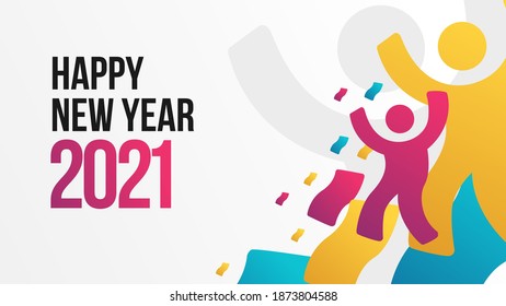 Happy New Year 2021 Modern Background With Colorful Concept and People Illustration. Also suitable for Greeting Cards, Cover, Banner, Flyer, and Poster. 