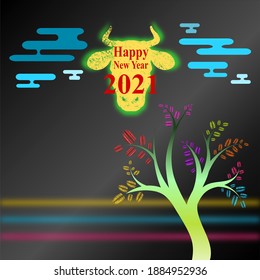 Happy New Year 2021 multicolor tree abstract.