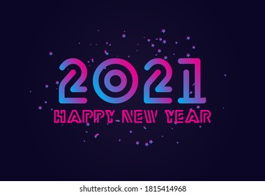 Happy new year 2021 with neon effect, blue background, Premium Vector illustration