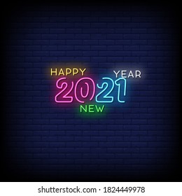 Happy New Year 2021 Neon Signs Style Text Vector