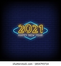 Happy New Year 2021 Neon Signs Style Text Vector