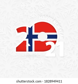 Happy New Year 2021 for Norway on snowflake background. Greeting Norway with new 2021 year.