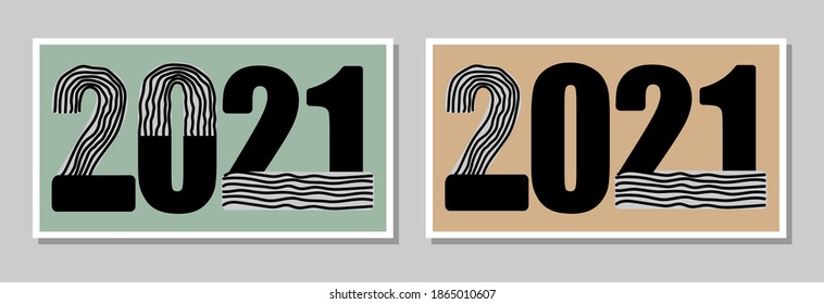 Happy New year 2021.Set of 2021 number design template.Greeting card and logo design in abstraction style.Flat minimalistic vector illustration.