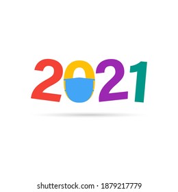 Happy New Year 2021 number with coronavirus COVID-19 epidemic stop sign. New year template 2021. Holiday greeting card. Coronavirus in 2021 vector illustration. 