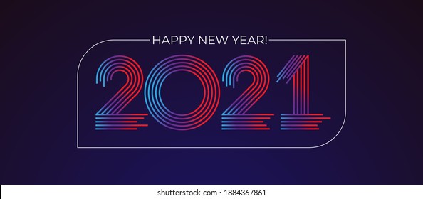 Happy New Year 2021, number 2021 line style isolated on dark background, new year design template, vector illustration