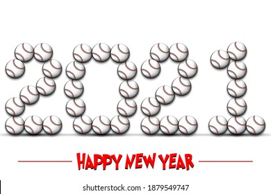Happy New Year. 2021 numbers made from baseball balls. Design pattern for greeting card, banner, poster, flyer, party invitation, calendar. Vector illustration