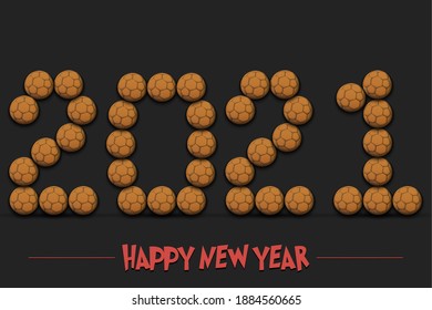 Happy New Year. 2021 numbers made from handball balls. Design pattern for greeting card, banner, poster, flyer, party invitation, calendar. Vector illustration