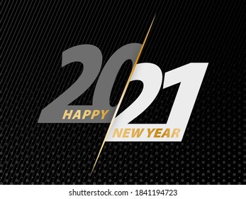 Happy New Year 2021 on black background. Vector illustration.