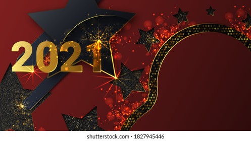 Frohes neues Jahr 2021. Jahr der Ochse. Goldbanner. Frohe Weihnachten. VIP priglasitelnie - Vektorgrafik