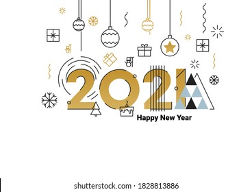 Happy new year 2021. Year of the Ox. Festive party. Merry Christmas. Concept illustration for Christmas 2021. - Vector
