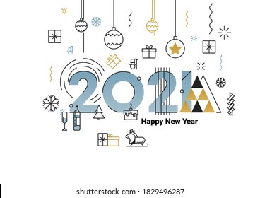 Happy new year 2021. Year of the Ox. Festive party. Merry Christmas. Concept illustration for Christmas 2021. - Vector illustration