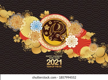 Happy new year 2021 of the ox. Zodiac sign for greetings card, invitation, posters, brochure, calendar, flyers, banners