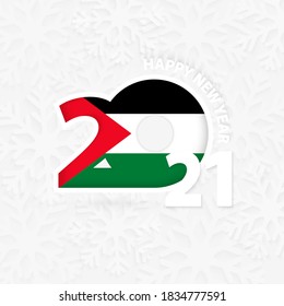 Happy New Year 2021 for Palestine on snowflake background. Greeting Palestine with new 2021 year.
