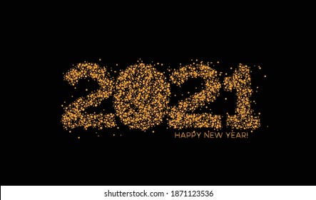 Happy New Year 2021 Particle Text Typography Design Banner Poster, Vector illustration.