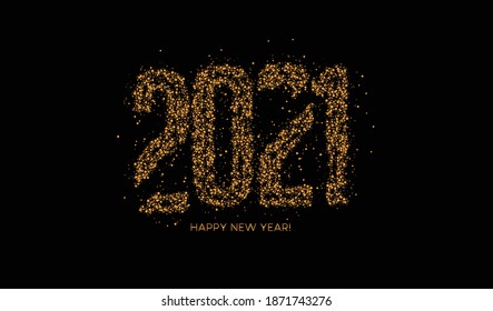 Happy New Year 2021 Particle Text Typography Design Banner Poster, Vector illustration.