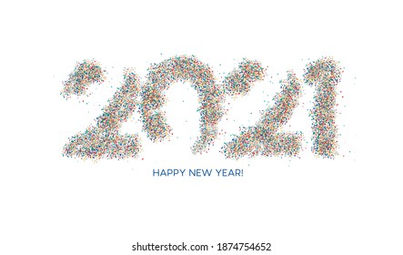 Happy New Year 2021 Particle Text Typography Design Banner Poster, Vector illustration.