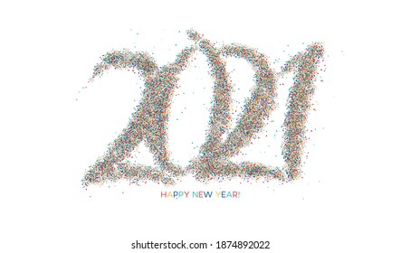 Happy New Year 2021 Particle Text Typography Design Banner Poster, Vector illustration.