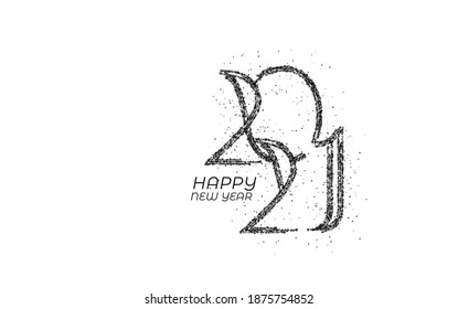 Happy New Year 2021 Particle Text Typography Design Banner Poster, Vector illustration.