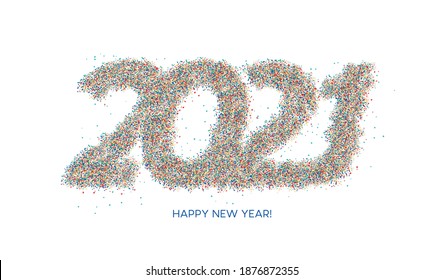 Happy New Year 2021 Particle Text Typography Design Banner Poster, Vector illustration.