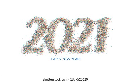 Happy New Year 2021 Particle Text Typography Design Banner Poster, Vector illustration.
