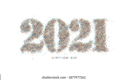 Happy New Year 2021 Particle Text Typography Design Banner Poster, Vector illustration.