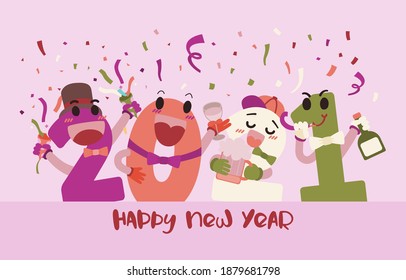 Happy New Year 2021 party Poster or banner with  gift box icons