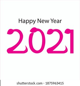 Happy new year 2021 , pink color lotus decorative typography on white color background.