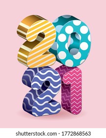 Happy new year 2021 with points and zig zag lines design, Welcome celebrate greeting card happy decorative and celebration theme Vector illustration