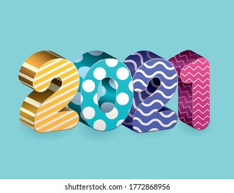 Happy new year 2021 with points and zig zag lines design, Welcome celebrate greeting card happy decorative and celebration theme Vector illustration
