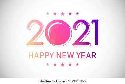 Happy new year 2021 in polygon pattern on white color background
