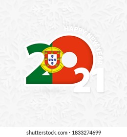 Happy New Year 2021 for Portugal on snowflake background. Greeting Portugal with new 2021 year.