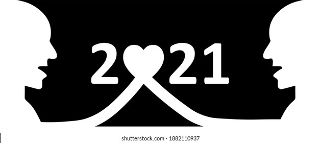 Happy New Year 2021 postcard background with concepts of love and friendship