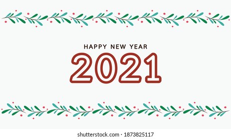 Happy new year 2021 poster. Christmas leaf pattern. free space for text.