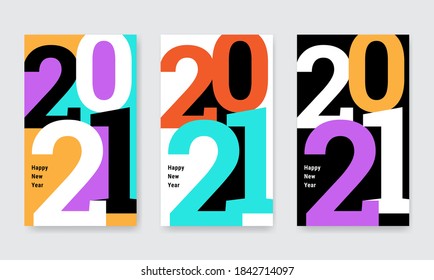 Happy New Year 2021 posters set. Templates design logo 2021 for Backgrounds banner or cover