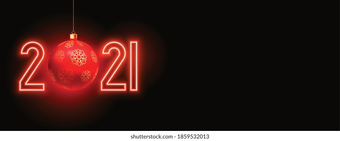 Happy new year 2021 red neon background