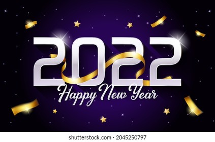 Happy New Year 2021 with ribbon, conffeti, sparkles and text effect. Vector illustration background for new year's eve and new year resolutions and happy wishes