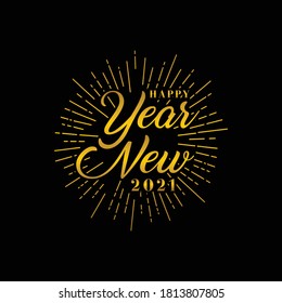 Happy New Year 2021 script text hand lettering.