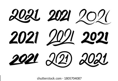 Happy New Year 2021. Set of calligraphy numbers for Chinese Year of the Ox. Vector illustration.