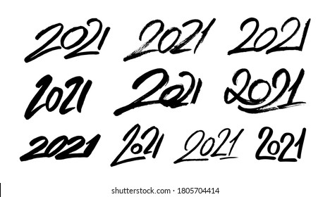 Happy New Year 2021. Set of calligraphy numbers for Chinese Year of the Ox. Vector illustration.