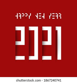 Happy New Year 2021 with shadow effect on red background. Vector illustration.